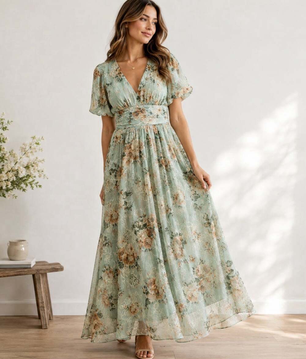 Baltic Born Ardley Maxi Dress M Sage Floral Embroidered Wedding Guest NWT